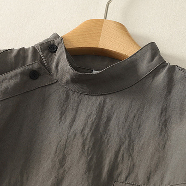 Buddha Stones Fall Stand Collar Chinese Frog-Button Simple Design Long Sleeve Women's Cotton Shirt - image 2