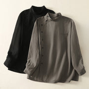 Buddha Stones Fall Stand Collar Chinese Frog-Button Simple Design Long Sleeve Women's Cotton Shirt - image 16