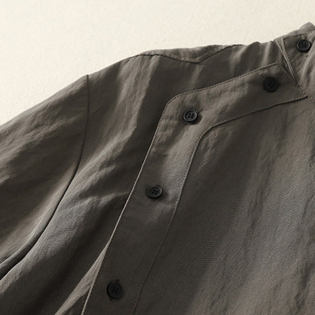 Buddha Stones Fall Stand Collar Chinese Frog-Button Simple Design Long Sleeve Women's Cotton Shirt - image 4