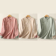 Buddha Stones Spring Plain Jacquard Design Women's Cotton Zen Long Sleeve Shirt - image 23