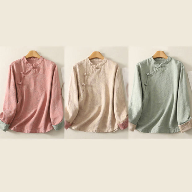 Buddha Stones Spring Plain Jacquard Design Women's Cotton Zen Long Sleeve Shirt - image 23