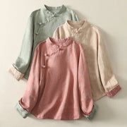 Buddha Stones Spring Plain Jacquard Design Women's Cotton Zen Long Sleeve Shirt - image 22