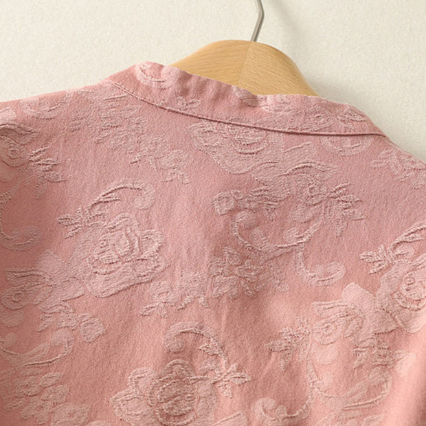 Buddha Stones Spring Plain Jacquard Design Women's Cotton Zen Long Sleeve Shirt - image 14