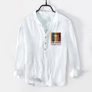 Buddha Stones OM MANI PADME HUM Buddha Pattern Half Buttons Men's Cotton Linen Long Sleeve Shirt - White - US/UK/AU50，EU60 (5XL) - image 6