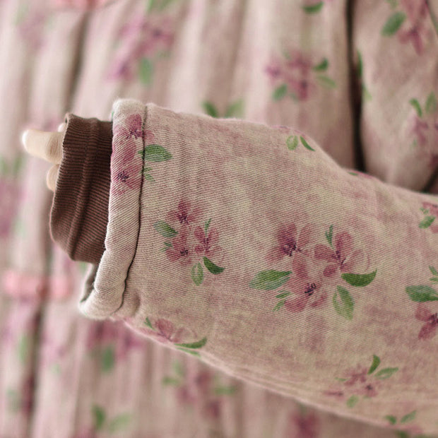 Buddha Stones Women's Long Sleeve Thermal Cotton Printed Florwer Pattern Jacket With Pockets - image 8