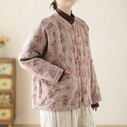 Buddha Stones Women's Long Sleeve Thermal Cotton Printed Florwer Pattern Jacket With Pockets - image 2