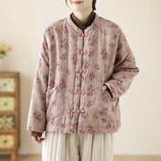 Buddha Stones Women's Long Sleeve Thermal Cotton Printed Florwer Pattern Jacket With Pockets - image 1