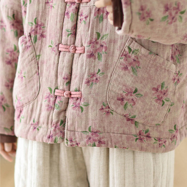 Buddha Stones Women's Long Sleeve Thermal Cotton Printed Florwer Pattern Jacket With Pockets - image 10