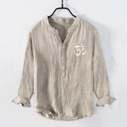 Buddha Stones "Namaste I Honor the You" Om Pattern Half Buttons Men's Cotton Linen Long Sleeve Shirt - image 4