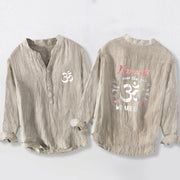 Buddha Stones "Namaste I Honor the You" Om Pattern Half Buttons Men's Cotton Linen Long Sleeve Shirt - Linen - US/UK/AU50，EU60 (5XL) - image 3