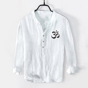 Buddha Stones "Namaste I Honor the You" Om Pattern Half Buttons Men's Cotton Linen Long Sleeve Shirt - image 1