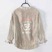 Buddha Stones "Namaste I Honor the You" Om Pattern Half Buttons Men's Cotton Linen Long Sleeve Shirt - image 5