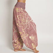 Buddha Stones Pure Cotton Lotus Leaf Koi Fish Women's Elastic Waist Harem Pants - image 11
