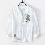 Buddha Stones Dragon Chinese Seal Pattern Half Buttons Men's Cotton Linen Long Sleeve Shirt - White - US/UK/AU50，EU60 (5XL) - image 6