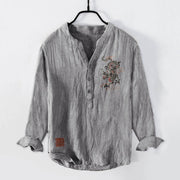 Buddha Stones Dragon Chinese Seal Pattern Half Buttons Men's Cotton Linen Long Sleeve Shirt - Gray - US/UK/AU50，EU60 (5XL) - image 3