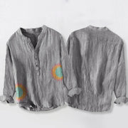 Buddha Stones Colorful Mandala Pattern Half Buttons Men's Cotton Linen Long Sleeve Shirt - image 8