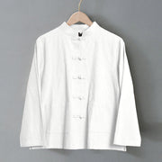 Buddha Stones Ethnic Frog-Button Long Sleeve Stand Collar Women's Cotton Shirt With Pockets - image 8