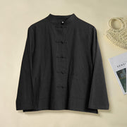 Buddha Stones Ethnic Frog-Button Long Sleeve Stand Collar Women's Cotton Shirt With Pockets - Black - US12，UK/AU16，EU44 (2XL) - image 14