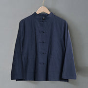 Buddha Stones Ethnic Frog-Button Long Sleeve Stand Collar Women's Cotton Shirt With Pockets - image 22