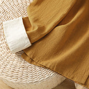 Buddha Stones Color Contrast Design Chinese Frog-Button Long Sleeve Women's Linen Shirt - image 6