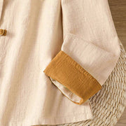 Buddha Stones Color Contrast Design Chinese Frog-Button Long Sleeve Women's Linen Shirt - image 10