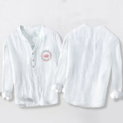 Buddha Stones Lotus Mandala Pattern Half Buttons Men's Cotton Linen Long Sleeve Shirt - image 2