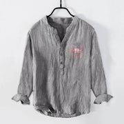 Buddha Stones Lotus Mandala Pattern Half Buttons Men's Cotton Linen Long Sleeve Shirt - Gray - US/UK/AU50，EU60 (5XL) - image 6