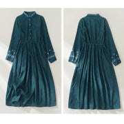 Buddha Stones Embroiderd Floral Pattern Lace -up Design Long Sleeve Midi Dress With Pockets - image 17