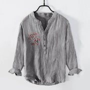 Buddha Stones Koi Fish Yin Yang Pattern Half Buttons Men's Cotton Linen Long Sleeve Shirt - Gray - US/UK/AU50，EU60 (5XL) - image 3