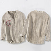 Buddha Stones Koi Fish Yin Yang Pattern Half Buttons Men's Cotton Linen Long Sleeve Shirt - image 2