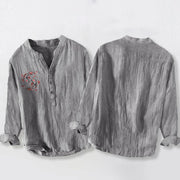 Buddha Stones Koi Fish Yin Yang Pattern Half Buttons Men's Cotton Linen Long Sleeve Shirt - image 5