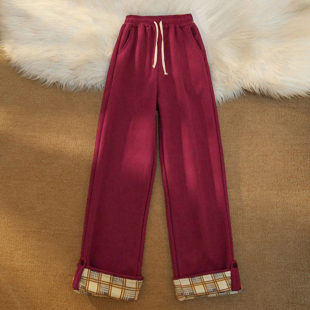 Buddha Stones Women's Patchwork Cotton Corduroy Fleece-Lined Wide Leg Pants With Pockets - image 29