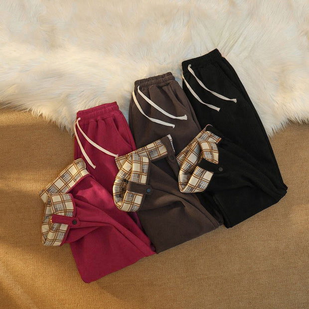 Buddha Stones Women's Patchwork Cotton Corduroy Fleece-Lined Wide Leg Pants With Pockets - image 42