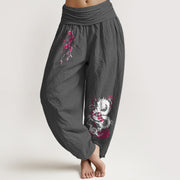 Buddha Stones Dragon Cherry Blossoms Pattern Women's Elastic Waist Harem Cotton Pants - DimGray - US16，UK/AU20，EU48 (3XL) - image 0