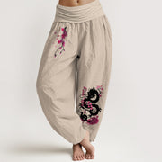 Buddha Stones Dragon Cherry Blossoms Pattern Women's Elastic Waist Harem Cotton Pants - Tan - US16，UK/AU20，EU48 (3XL) - image 5