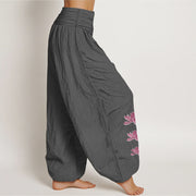 Buddha Stones Casual Lotus Pattern Pure Cotton Women's Elastic Waist Harem Pants - image 2