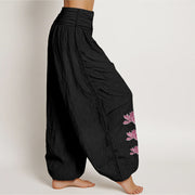 Buddha Stones Casual Lotus Pattern Pure Cotton Women's Elastic Waist Harem Pants - image 13