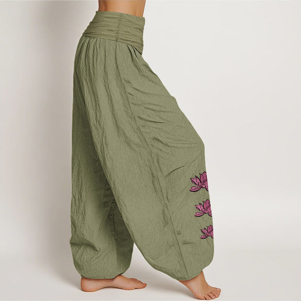 Buddha Stones Casual Lotus Pattern Pure Cotton Women's Elastic Waist Harem Pants - image 10