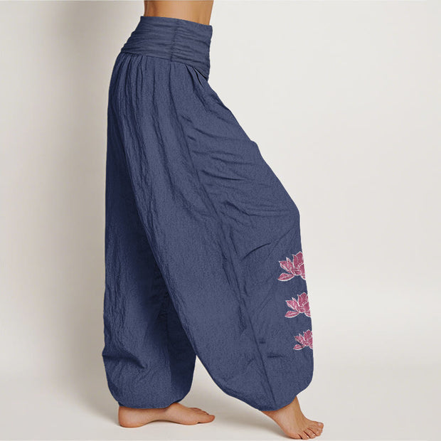 Buddha Stones Casual Lotus Pattern Pure Cotton Women's Elastic Waist Harem Pants - image 16