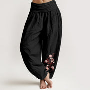 Buddha Stones Pure Cotton Lotus Koi Fish River Pattern Women's Elastic Waist Harem Pants - Black - US16，UK/AU20，EU48 (3XL) - image 0