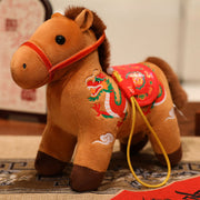 Buddha Stones Year of the Horse Bamboo Dragon Lotus Phoenix Plush Doll Home Decoration - Brown Dragon Horse - 20cm - image 15