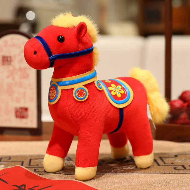 Buddha Stones Year of the Horse Bamboo Dragon Lotus Phoenix Plush Doll Home Decoration - Red Flower Horse - 20cm - image 20