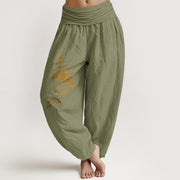 Buddha Stones Crane Floral Leaves Pattern Women's Elastic Waist Harem Cotton Pants - OliveDrab - US16，UK/AU20，EU48 (3XL) - image 14