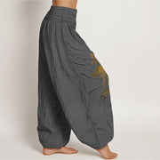 Buddha Stones Crane Floral Leaves Pattern Women's Elastic Waist Harem Cotton Pants - image 10