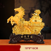 Buddha Stones  "Good Fortune" Year of the Horse Treasure Bowl Ingots Wealth Resin Home Decoration - Horse Treasure Bowl 18*8*16cm - image 1