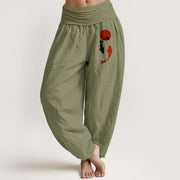 Buddha Stones Koi Fish Red Sun Pattern Pure Cotton Women's Elastic Waist Harem Pants - OliveDrab - US16，UK/AU20，EU48 (3XL) - image 11