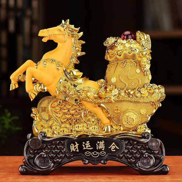Buddha Stones  "Good Fortune" Year of the Horse Treasure Bowl Ingots Wealth Resin Home Decoration - image 18