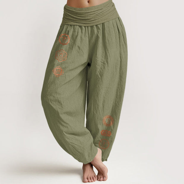 Buddha Stones Casual Chakra Symbol Pattern Pure Cotton Women's Elastic Waist Harem Pants - OliveDrab - US16，UK/AU20，EU48 (3XL) - image 14