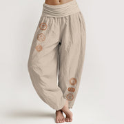 Buddha Stones Casual Chakra Symbol Pattern Pure Cotton Women's Elastic Waist Harem Pants - Tan - US16，UK/AU20，EU48 (3XL) - image 11