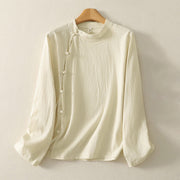 Buddha Stones Asymmetrical Front Frog-button Long Sleeve Women's Cotton Shirt - LightYellow - US8-10，UK/AU12-14，EU40-42 (2XL) - image 6